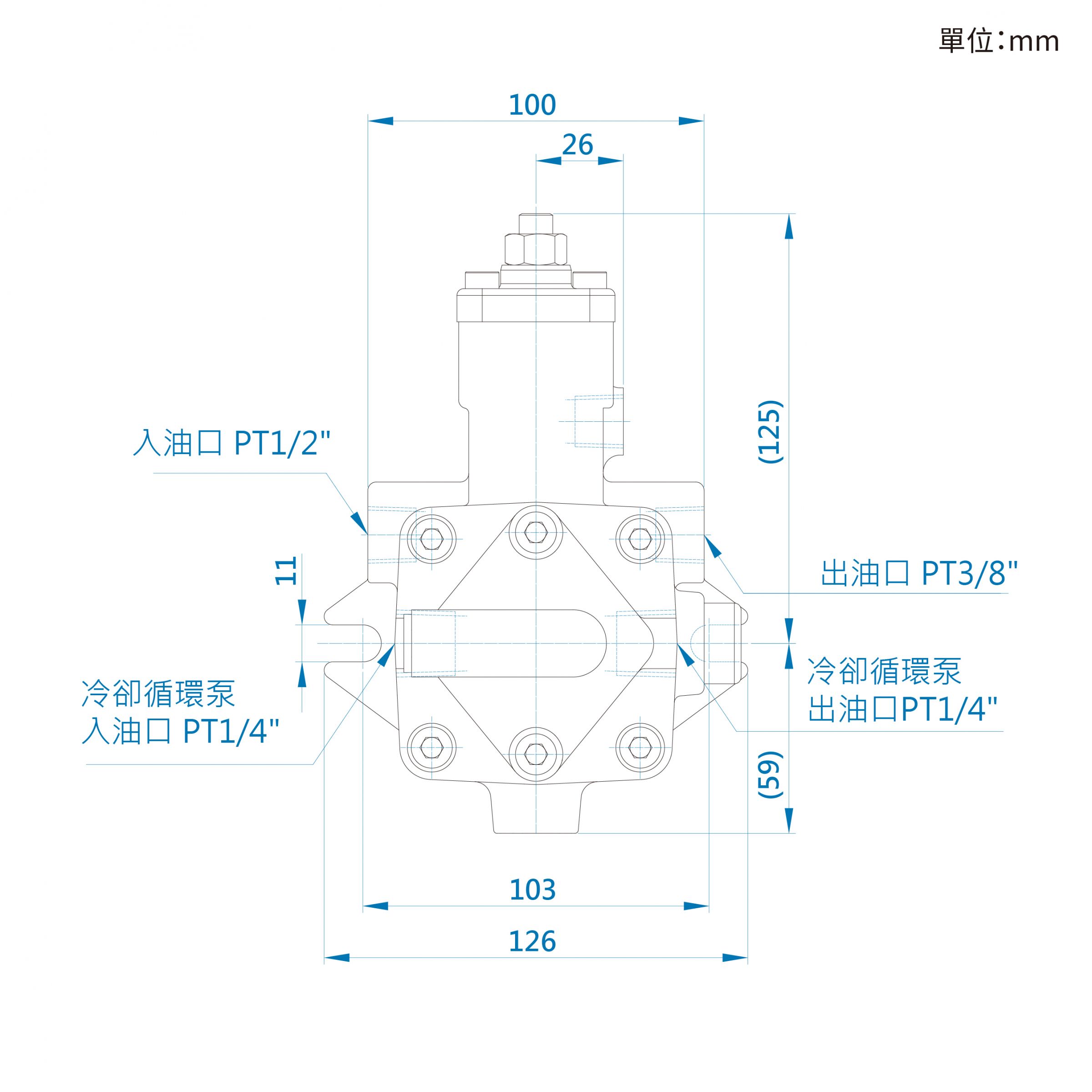 CML變量葉片泵附冷卻循環泵SF CG尺寸圖，高效率有效穩定油溫葉片幫浦。